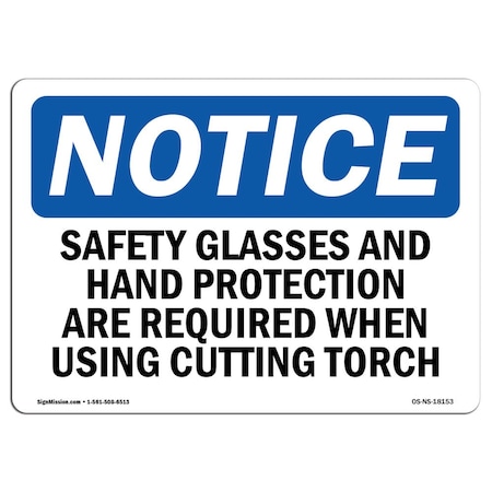 OSHA Notice Sign, Safety Glasses And Hand Protection Are Required, 5in X 3.5in Decal